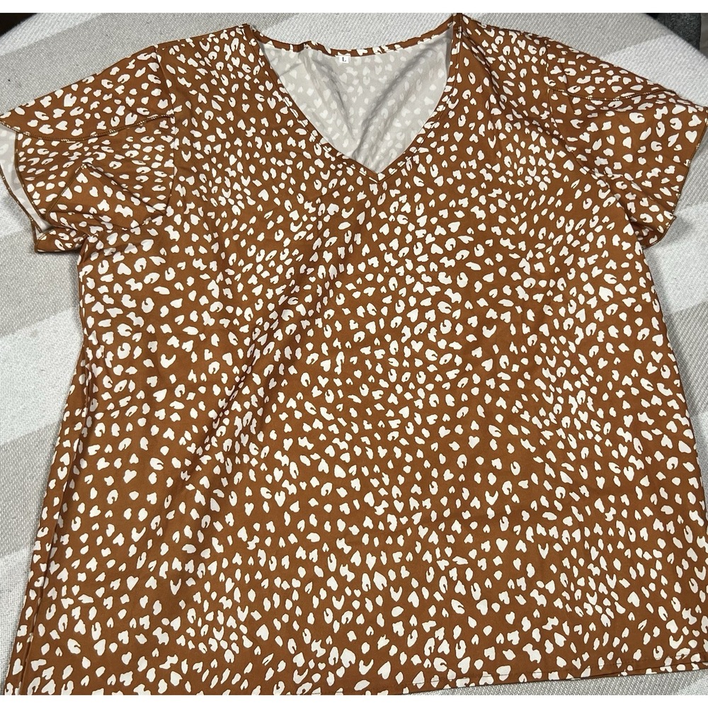 Preowned Women's Size L Auburn Brown &‎ White Polyester Top
